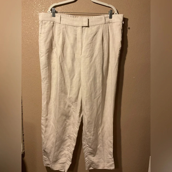 H&M Linen Blend High Rise Straight Leg Pull On Trousers 18 C8 - Picture 1 of 3